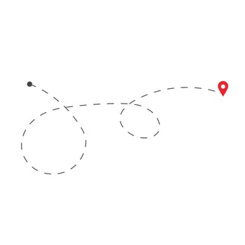 Route in dashed line trace. Travel Location. Map pins on white background vector