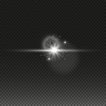 Bright light lens. Shiny star, glowing sparks on a dark background vector