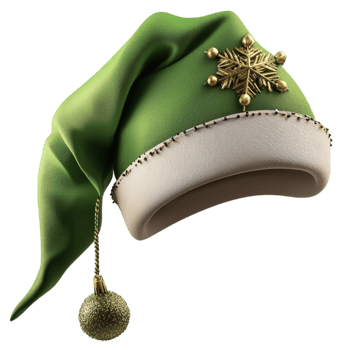Green elf hat with gold details has a ngling bell at the tip png