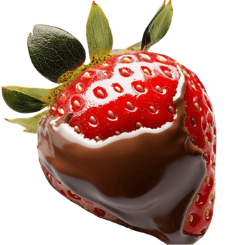 strawberry is dipped in melted chocolate with a glossy shine png
