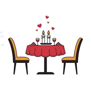 Valentine's day dinner table with candles and two chairs vector