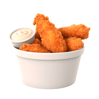 3d cartoon rendering of crispy fried chicken bucket kitchen setting food composition bright top-view delicious appeal png