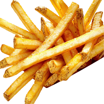 golden French fries are stacked with seasoning on top png