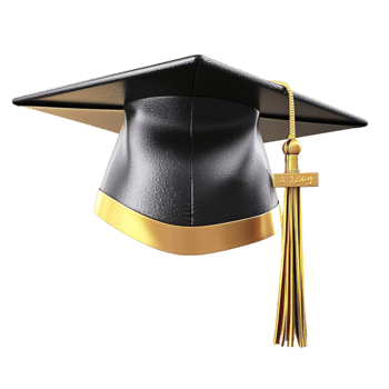 Black graduation cap with a golden tassel sits at an angle png
