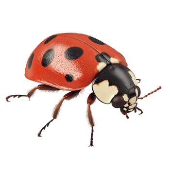 red ladybug crawls forward with black spots on its glossy shell png