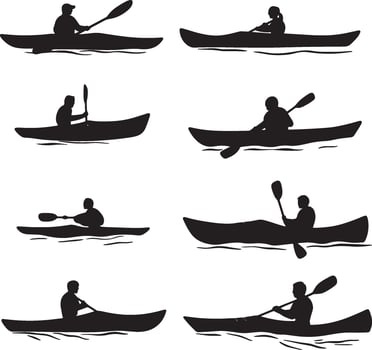 silhouettes of people in kayaks vector