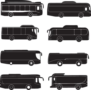 bus silhouettes set of different types of buses vector