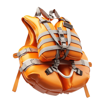 orange life jacket with adjustable straps is neatly arranged png