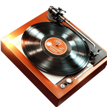 Vinyl record player with a wooden base spins a black disc png