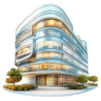 glass building with curved balconies shines under the sun png