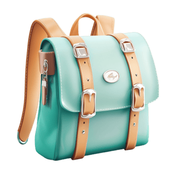 teal backpack with straps and metallic buckles stands upright png