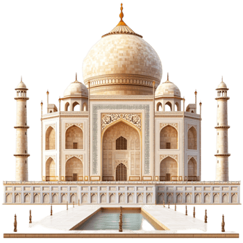 Majestic Taj Mahal with intricate marble details and grand domes symbolizes timeless beauty png