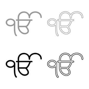 IK Oankar Ek Onkar symbol of Sikh religion Punjab set icon grey black color solid fill outline contour line thin style vector