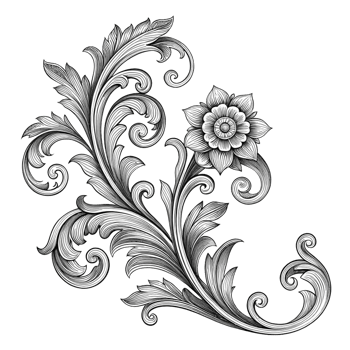White and black floral ornate isolated on transparent background png