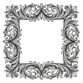 Black and white floral ornate unique frame isolated on transparent background png