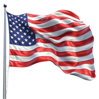 Waving American flag with red and white stripes and fifty white stars on a blue field png