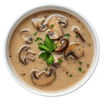 Creamy Mushroom Soup Bowl on transparent background. png