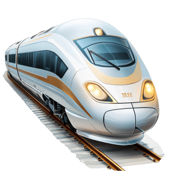 highspeed train with a sleek aerodynamic design speeding along the tracks png
