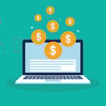 Laptop with floating money icon vector