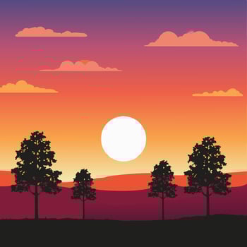 Sunset with Tree Silhouettes vector