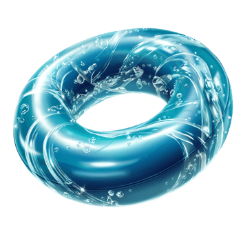 Shiny blue inflatable swim ring with waterlike reflections and bubbles png