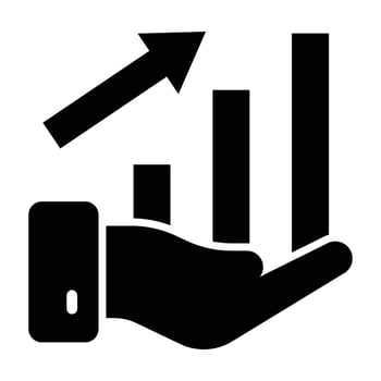 A hand holding a graph bar and an arrow pointing up vector