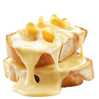 Delicious Melted Cheese on Bread on transparent background. png