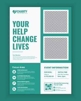 Modern Charity Flyer, leaflet Design template, professional, and attractive Editable Poster design template for donations, and fundraising events vector
