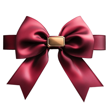 Luxurious deep red satin bow with a golden centerpiece and glossy fabric png