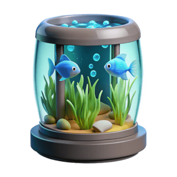impressive vintage Mini Aquarium Two Fish, Aquatic Plants, and Stones high quality png
