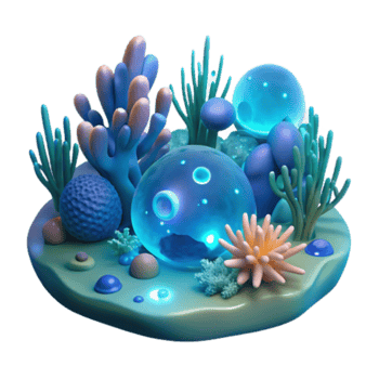 impressive minimalist Enchanted Underwater Scene 3D Render of Bioluminescent Sea Life high quality png