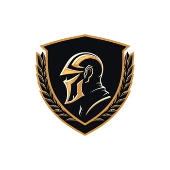 Powerful Spartan Warrior Helmet Logo on Shield vector