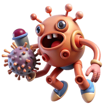 dramatic classic Cute Virus Cartoon 3D Render detailed png