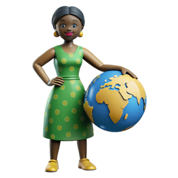 beautiful artistic Global Woman 3D Render of a Person and Planet Earth authentic png