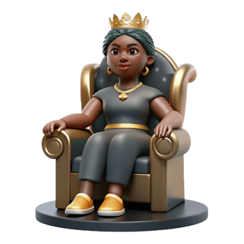 dramatic classic Queen on Throne 3D Render of Regal Black Woman authentic png