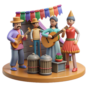 vibrant artistic 3D Festive Family Band Musical Celebration detailed png
