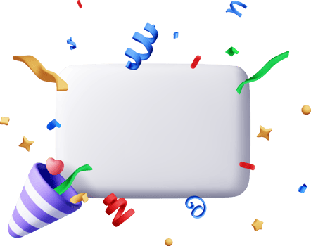 3d speech bubble with confetti and firecracker. png