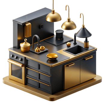 impressive contemporary Luxury Black and Gold Kitchen Design authentic png