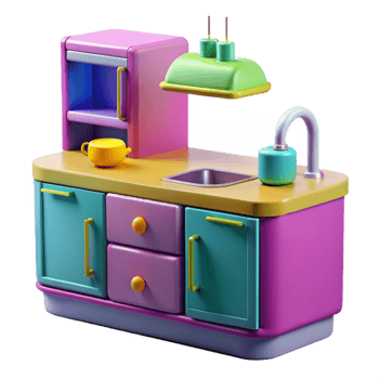 beautiful rustic Colorful Play Kitchen Toy Set with Sink, Cabinets, and Stove genuine png