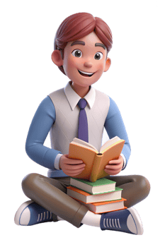 A cartoon boy sitting on the floor with books png
