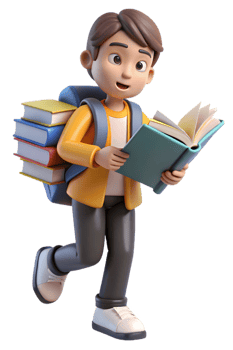A cartoon boy with a backpack and books png