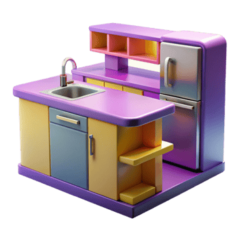 extraordinary traditional Modern Kitchen Island with Refrigerator and Sink detailed png