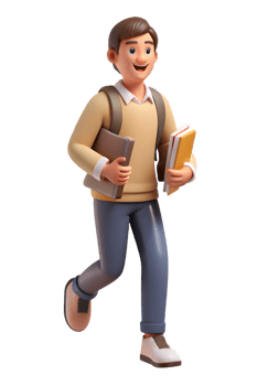 A cartoon boy with a backpack and books png