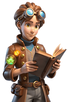 A boy in a steampunk outfit holding a book png