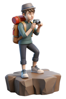 A cartoon boy with a backpack and camera png