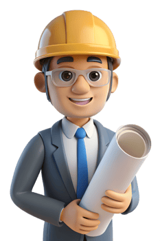 A cartoon man in a hard hat and glasses holding a roll of paper png
