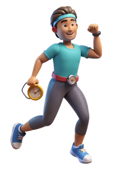 A cartoon character running with a watch png