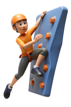 A cartoon boy climbing on a rock wall png