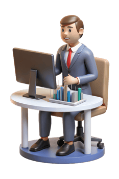 A man in a suit sitting at a desk with a computer png