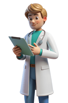 A cartoon doctor holding a clipboard png
